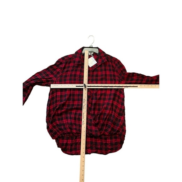 Beach Lunch Lounge Shirt Women's Large Red Plaid 100% Pleated Button-Up - Picture 4 of 4
